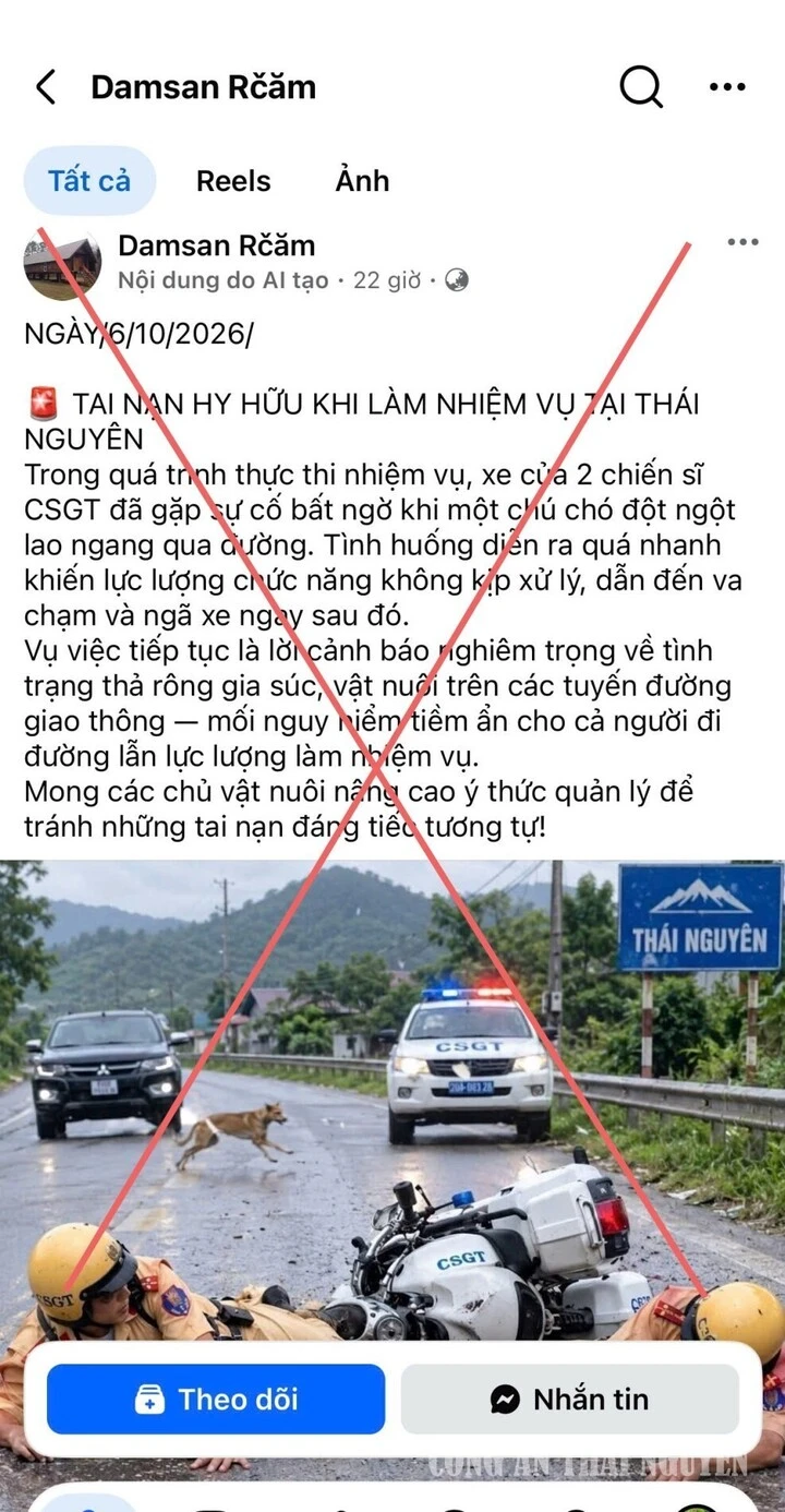 Hình ảnh 2 CSGT gặp tai nạn ở Thái Nguyên là sản phẩm của AI Hình ảnh 2 CSGT gặp tai nạn ở Thái Nguyên là sản phẩm của AI