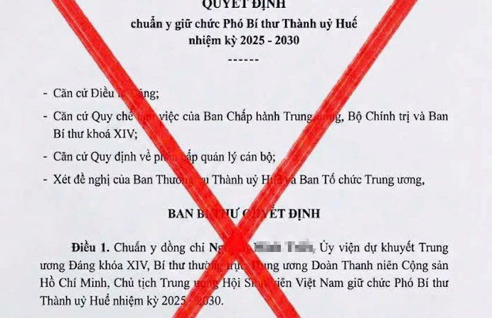 Huế cảnh báo văn bản giả mạo về chuẩn y Phó Bí thư Thành ủy Huế cảnh báo văn bản giả mạo về chuẩn y Phó Bí thư Thành ủy