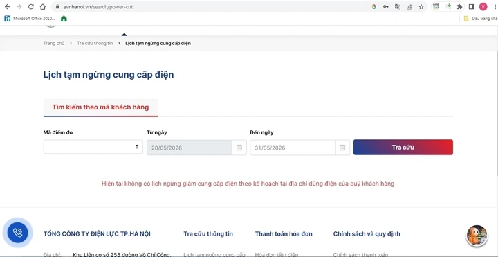Hướng dẫn cách tra cứu lịch cúp điện tại Hà Nội Hướng dẫn cách tra cứu lịch cúp điện tại Hà Nội
