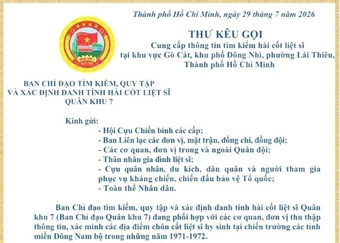 Kêu gọi cung cấp thông tin tìm kiếm hài cốt liệt sĩ tại Lái Thiêu