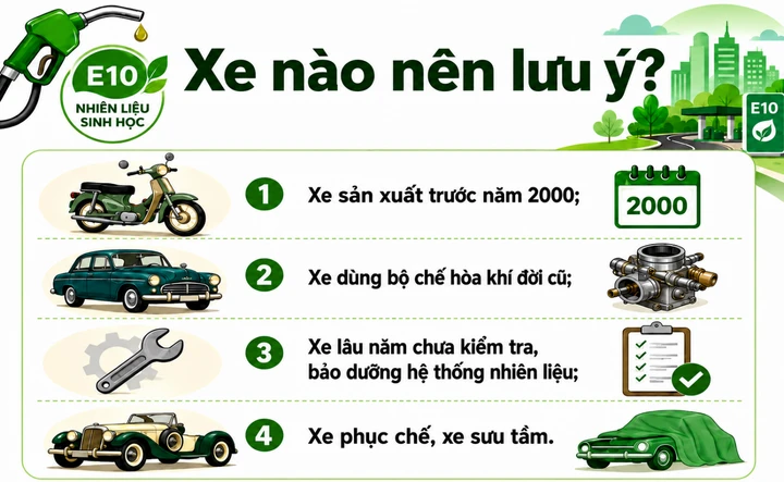 Loại xe nào cần lưu ý khi dùng xăng E10? Loại xe nào cần lưu ý khi dùng xăng E10?