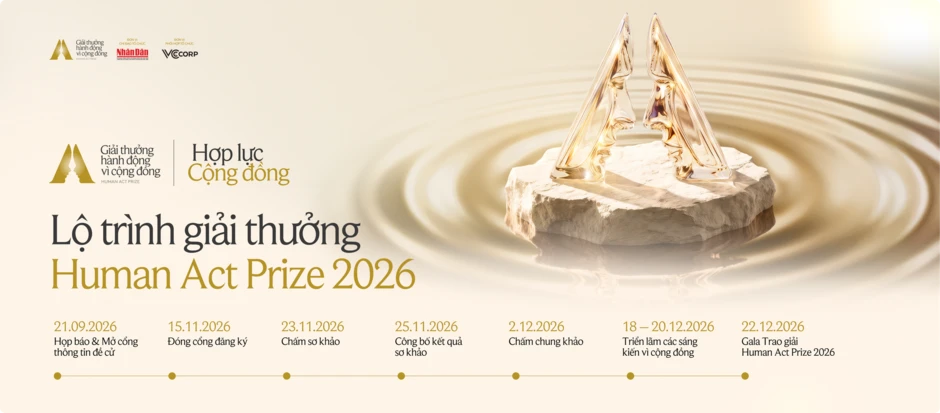 Mở cổng đề cử và đăng ký Giải thưởng Human Act Prize 2026: Tôn vinh và lan tỏa những hành động vì cộng đồng Mở cổng đề cử và đăng ký Giải thưởng Human Act Prize 2026: Tôn vinh và lan tỏa những hành động vì cộng đồng