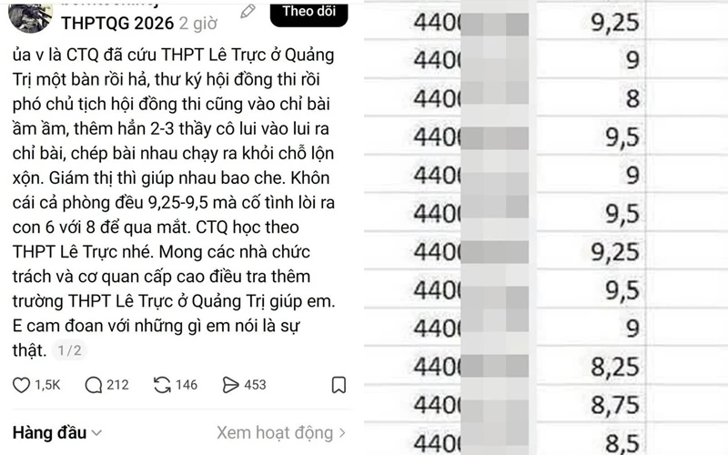 Nghi vấn điểm thi cao bất thường ở Quảng Trị: Công an vào cuộc, Hiệu trưởng trường THPT Lê Trực thừa nhận có con dự thi tại phòng 61 Nghi vấn điểm thi cao bất thường ở Quảng Trị: Công an vào cuộc, Hiệu trưởng trường THPT Lê Trực thừa nhận có con dự thi tại phòng 61