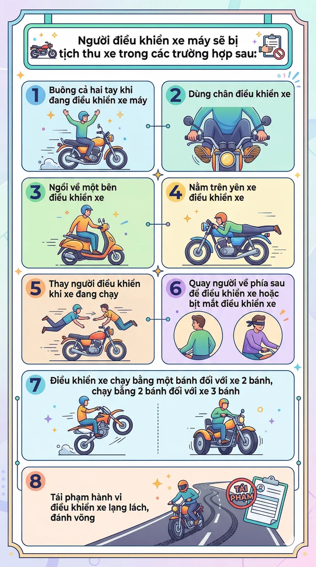 Người điều khiển xe máy sẽ bị tịch thu phương tiện trong những trường hợp nào? Người điều khiển xe máy sẽ bị tịch thu phương tiện trong những trường hợp nào?