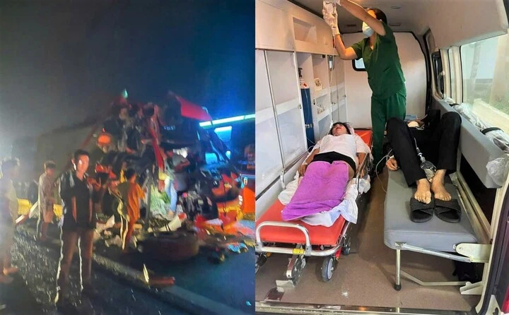 Ô tô khách tông đuôi xe container, 19 người bị thương Ô tô khách tông đuôi xe container, 19 người bị thương