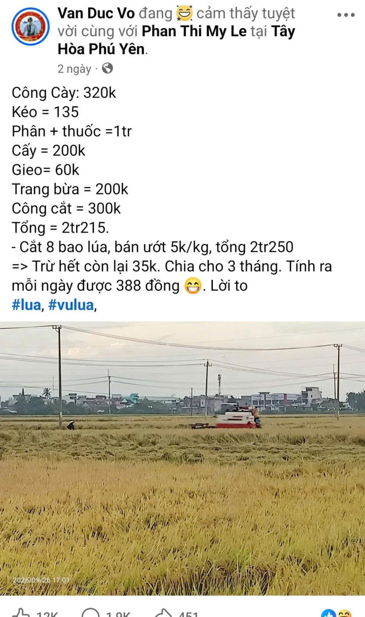 Sau 3 tháng chăm 2 sào lúa, nông dân Đắk Lắk lãi 35.000 đồng Sau 3 tháng chăm 2 sào lúa, nông dân Đắk Lắk lãi 35.000 đồng
