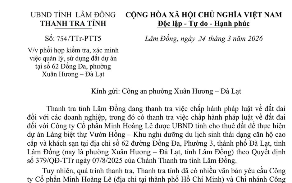 Thanh tra Lâm Đồng đề nghị công an phối hợp kiểm tra dự án làng biệt thự Vườn Hồng Thanh tra Lâm Đồng đề nghị công an phối hợp kiểm tra dự án làng biệt thự Vườn Hồng