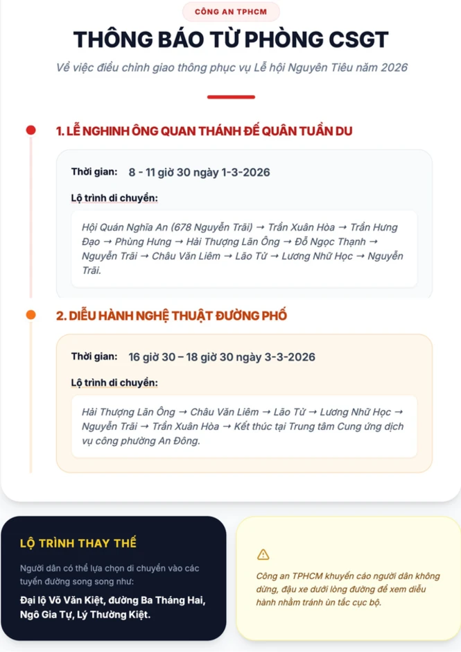 Thông báo của Công an TPHCM về Lễ hội Nguyên Tiêu năm 2026 Thông báo của Công an TPHCM về Lễ hội Nguyên Tiêu năm 2026