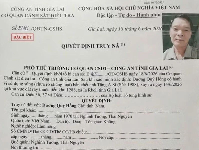 Truy nã đặc biệt nghi phạm nổ súng bắn chết người rồi bỏ trốn Truy nã đặc biệt nghi phạm nổ súng bắn chết người rồi bỏ trốn