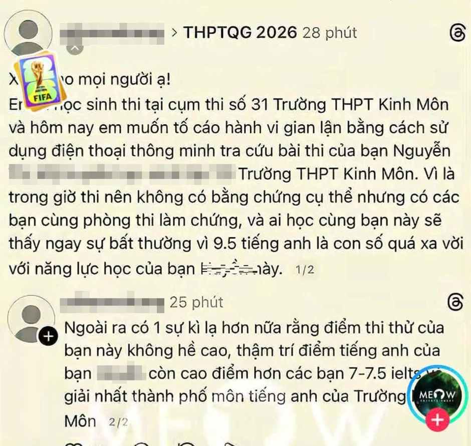 Xác minh thông tin gian lận thi tốt nghiệp của nữ sinh Trường THPT Kinh Môn Hải Phòng Xác minh thông tin gian lận thi tốt nghiệp của nữ sinh Trường THPT Kinh Môn Hải Phòng