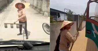 Xôn xao clip người phụ nữ phơi lúa trên đường, chặn đầu xe tấn công tài xế