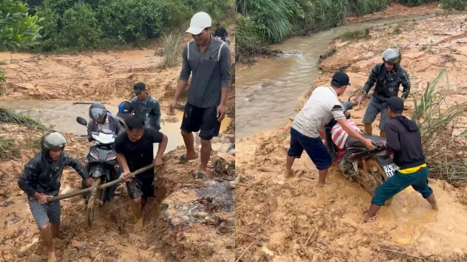 Xúc động cảnh người dân khiêng xe giúp giáo viên vượt suối đến lớp Xúc động cảnh người dân khiêng xe giúp giáo viên vượt suối đến lớp