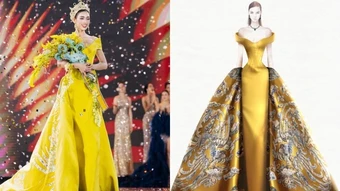 Váy dạ hội họa tiết phượng hoàng giúp Emoura Phạm tỏa sáng