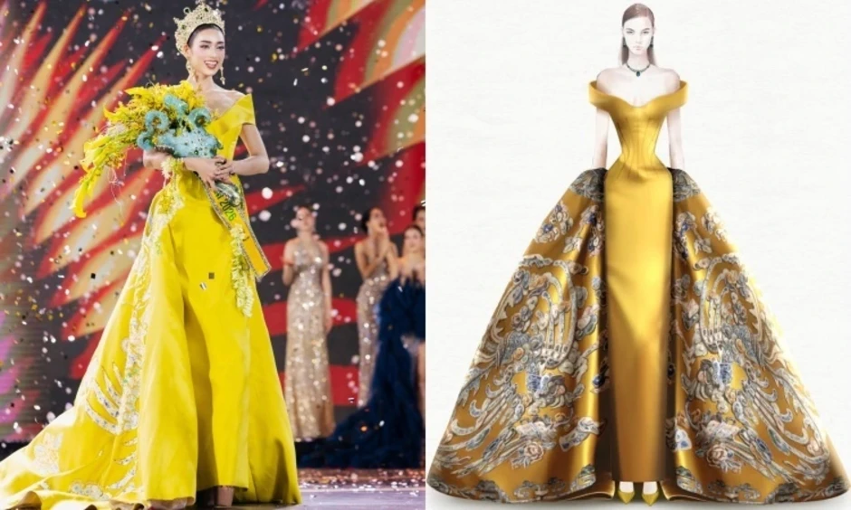 Váy dạ hội họa tiết phượng hoàng giúp Emoura Phạm tỏa sáng Váy dạ hội họa tiết phượng hoàng giúp Emoura Phạm tỏa sáng