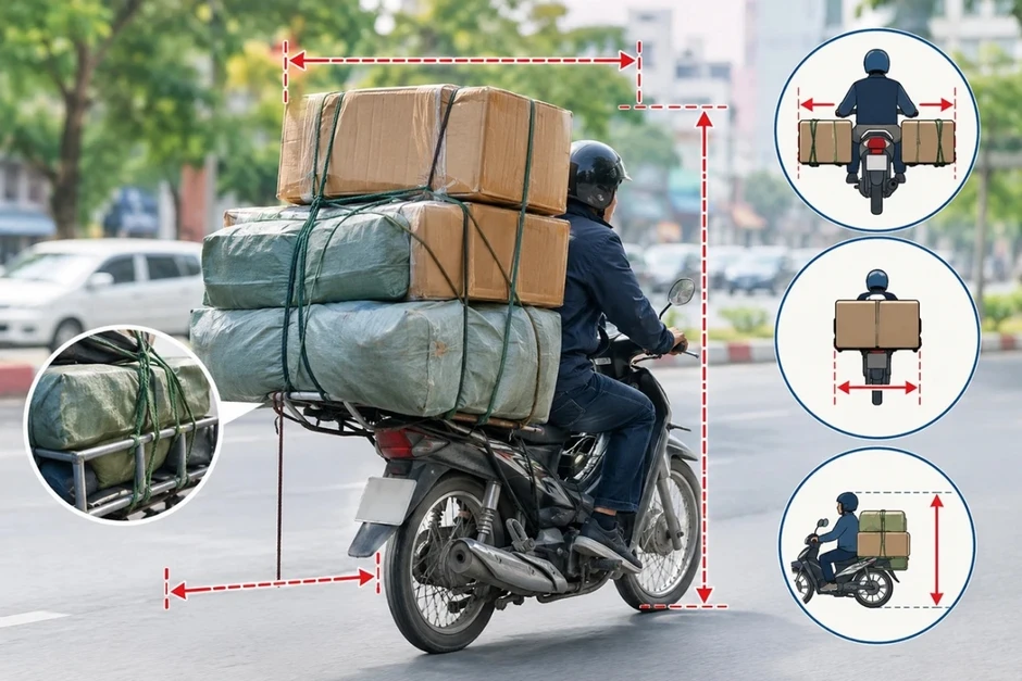 Mức phạt chở hàng cồng kềnh bằng xe máy mới nhất 2026