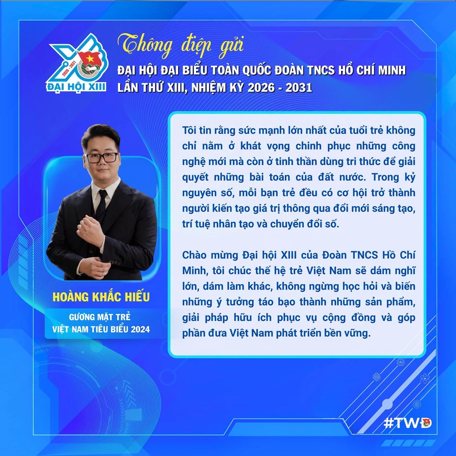 Gương mặt trẻ Việt Nam tiêu biểu gửi thông điệp tới Đại hội Đoàn toàn quốc lần thứ XIII Gương mặt trẻ Việt Nam tiêu biểu gửi thông điệp tới Đại hội Đoàn toàn quốc lần thứ XIII