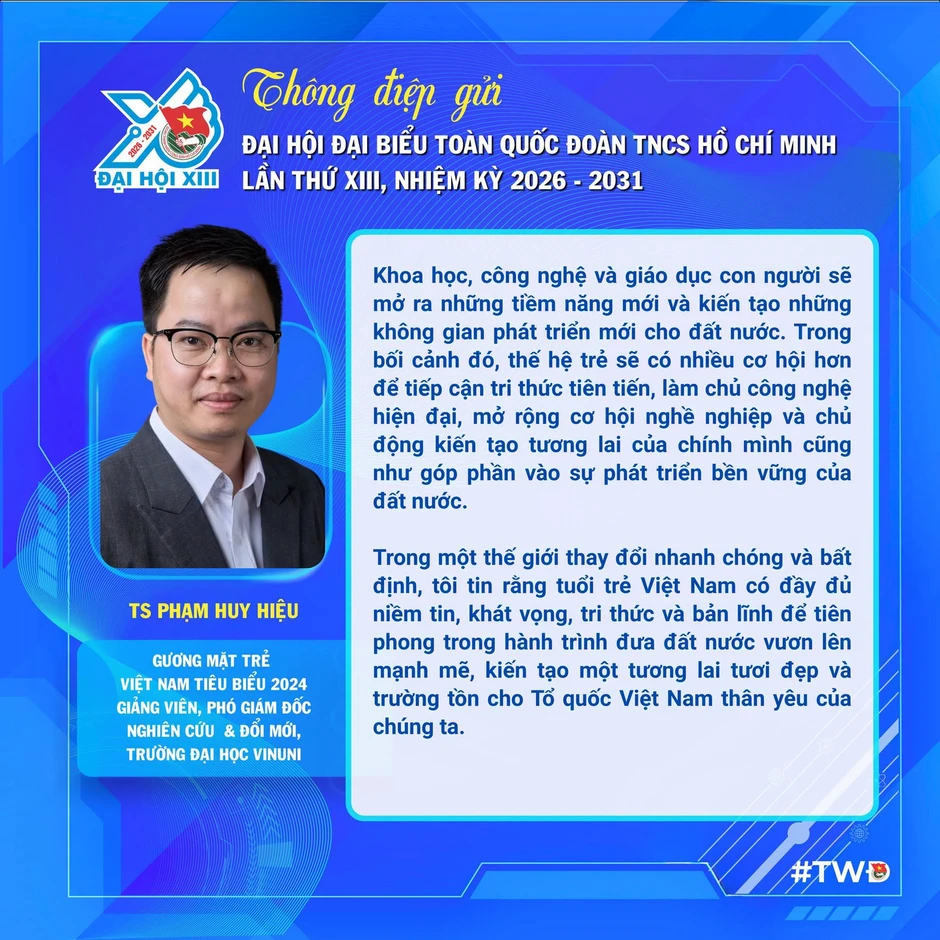 Gương mặt trẻ Việt Nam tiêu biểu gửi thông điệp tới Đại hội Đoàn toàn quốc lần thứ XIII Gương mặt trẻ Việt Nam tiêu biểu gửi thông điệp tới Đại hội Đoàn toàn quốc lần thứ XIII