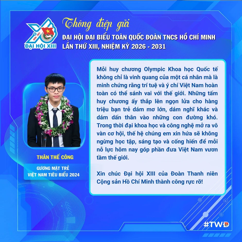 Gương mặt trẻ Việt Nam tiêu biểu gửi thông điệp tới Đại hội Đoàn toàn quốc lần thứ XIII Gương mặt trẻ Việt Nam tiêu biểu gửi thông điệp tới Đại hội Đoàn toàn quốc lần thứ XIII