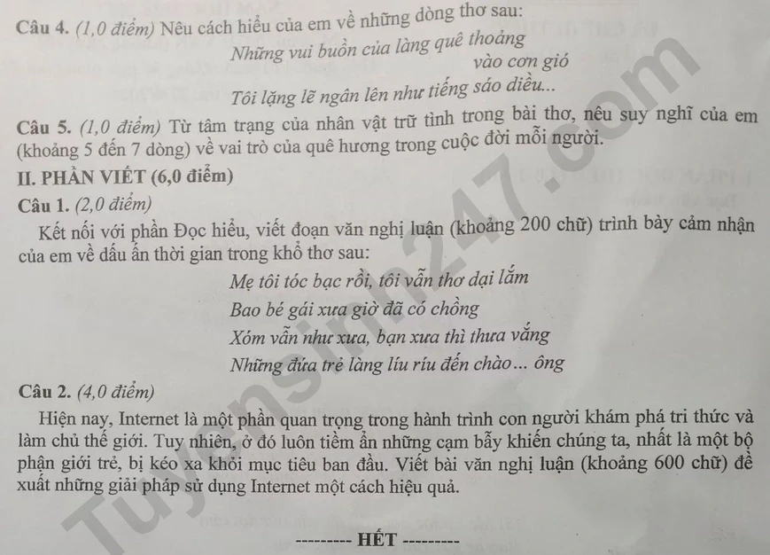 Đáp án và đề thi môn văn thi lớp 10 tỉnh Gia Lai Đáp án và đề thi môn văn thi lớp 10 tỉnh Gia Lai