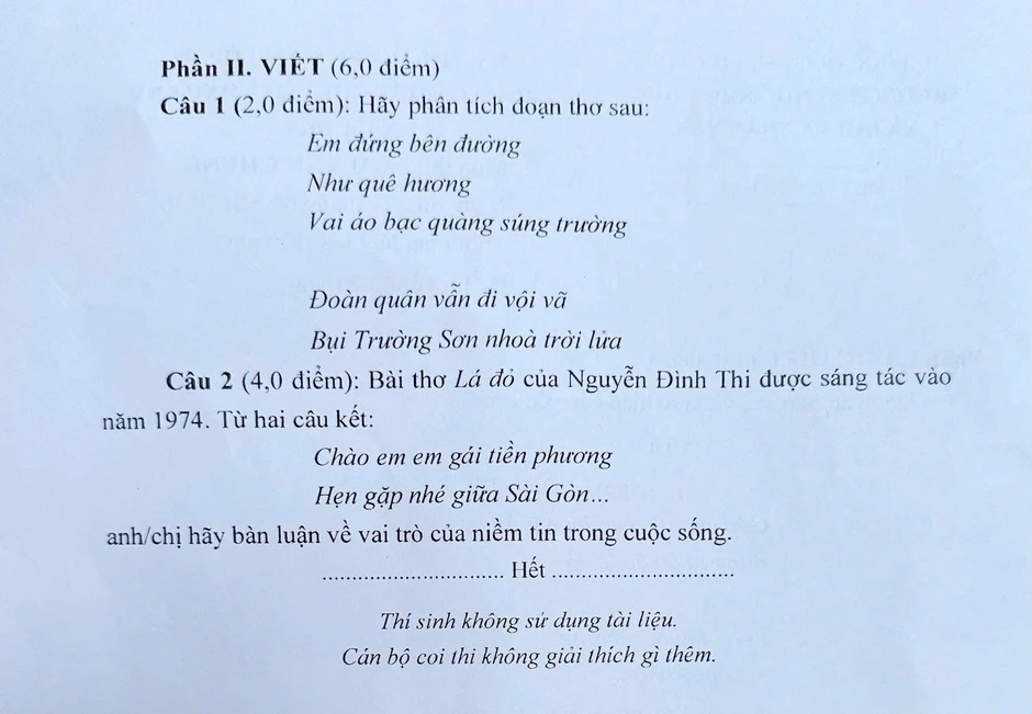 Đề thi văn vào lớp 10 bị phản ánh sai kiến thức, dùng ngữ liệu SGK Đề thi văn vào lớp 10 bị phản ánh sai kiến thức, dùng ngữ liệu SGK