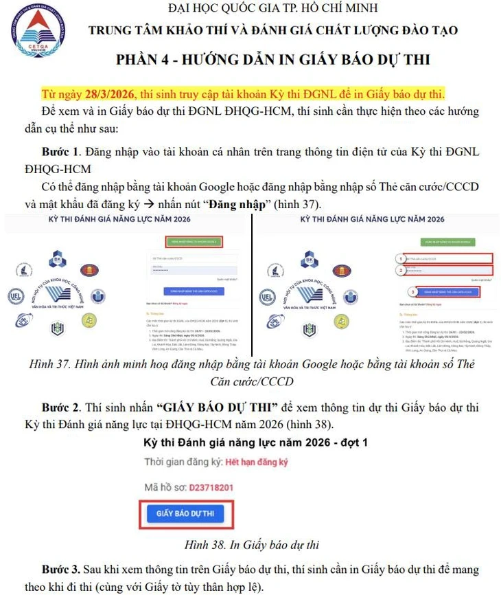 Giấy báo dự thi đánh giá năng lực Đại học Quốc gia TP.HCM sai sót thông tin, cần làm gì? Giấy báo dự thi đánh giá năng lực Đại học Quốc gia TP.HCM sai sót thông tin, cần làm gì?