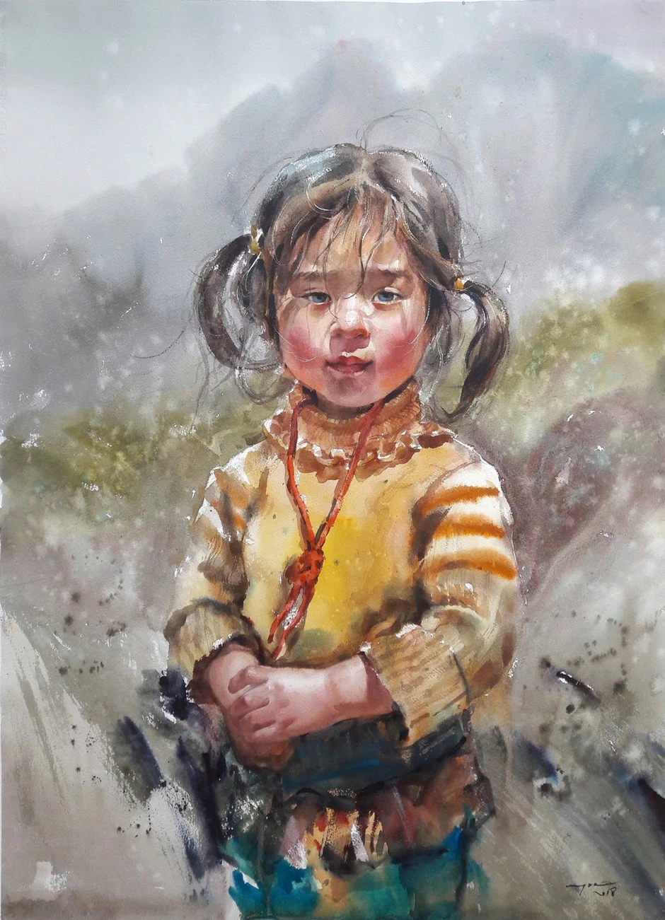 Ánh mắt vùng cao và những khoảng lặng trong tranh màu nước Ánh mắt vùng cao và những khoảng lặng trong tranh màu nước