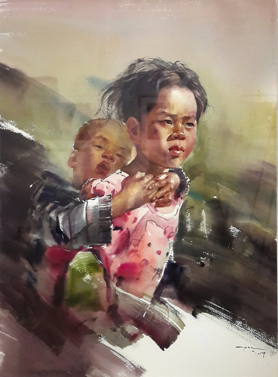 Ánh mắt vùng cao và những khoảng lặng trong tranh màu nước Ánh mắt vùng cao và những khoảng lặng trong tranh màu nước