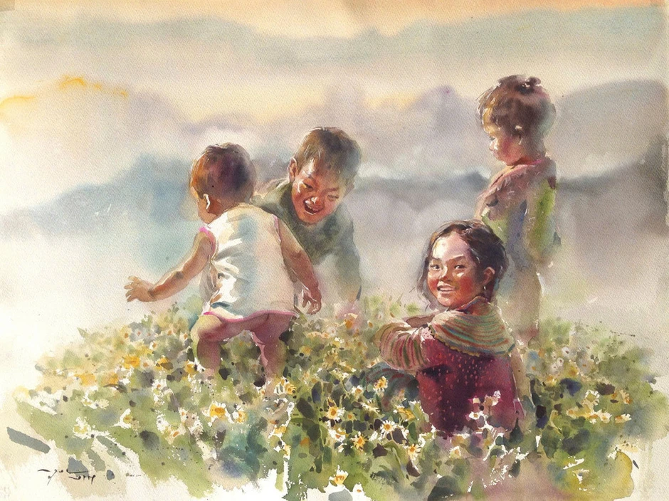 Ánh mắt vùng cao và những khoảng lặng trong tranh màu nước Ánh mắt vùng cao và những khoảng lặng trong tranh màu nước