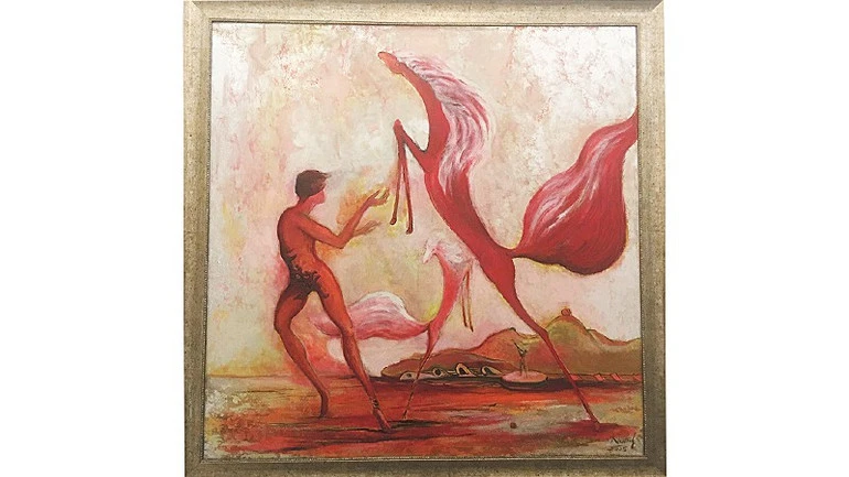 Cha và con gái cùng bày tranh chào xuân