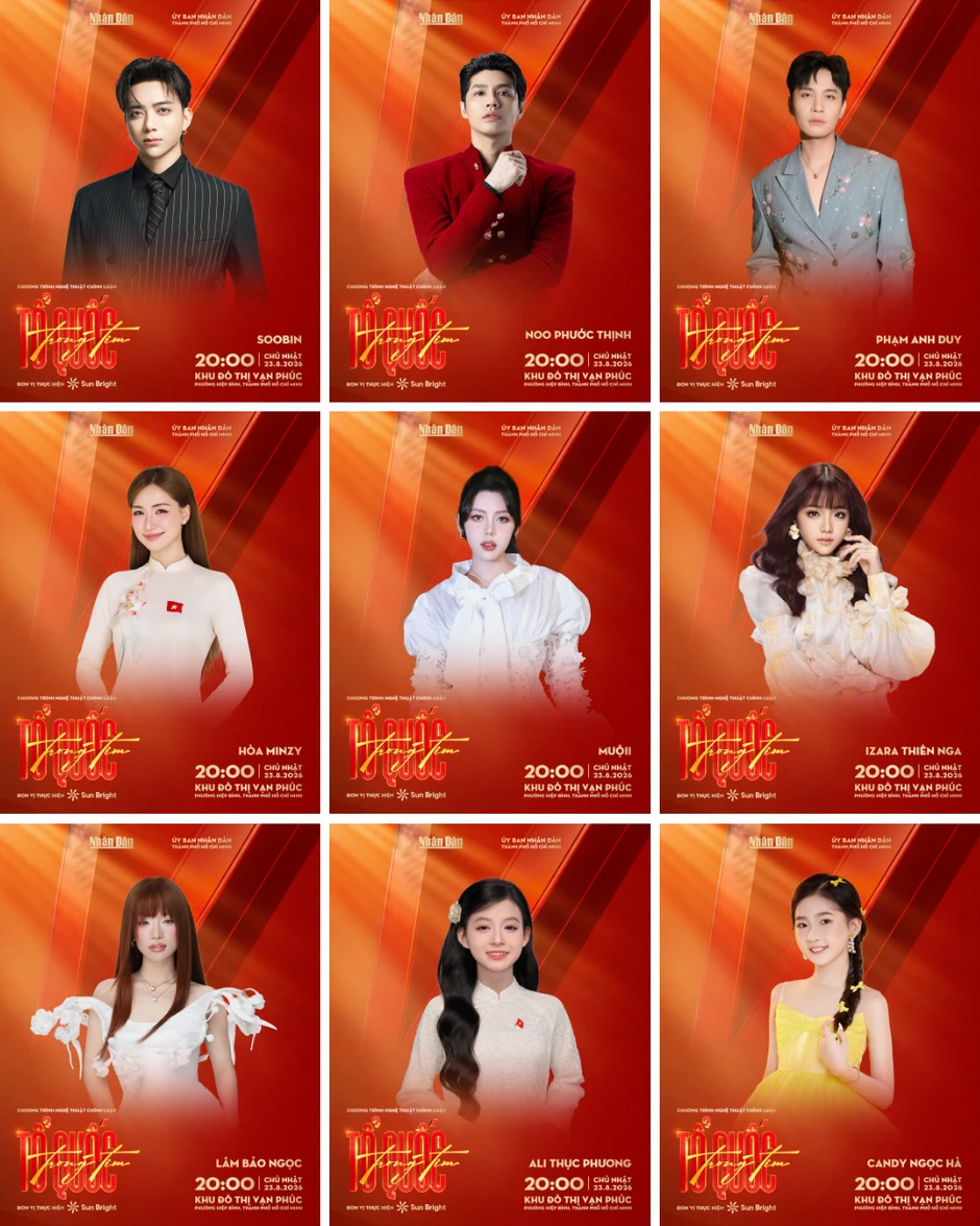 Dàn nghệ sĩ đình đám tham gia "Concert quốc gia: Tổ quốc trong tim" 2026 Dàn nghệ sĩ đình đám tham gia "Concert quốc gia: Tổ quốc trong tim" 2026