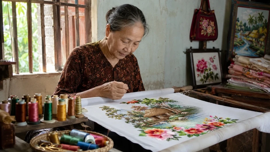 Làng nghề thêu truyền thống Quất Động: Ký ức trăm năm từ những đôi tay thầm lặng
