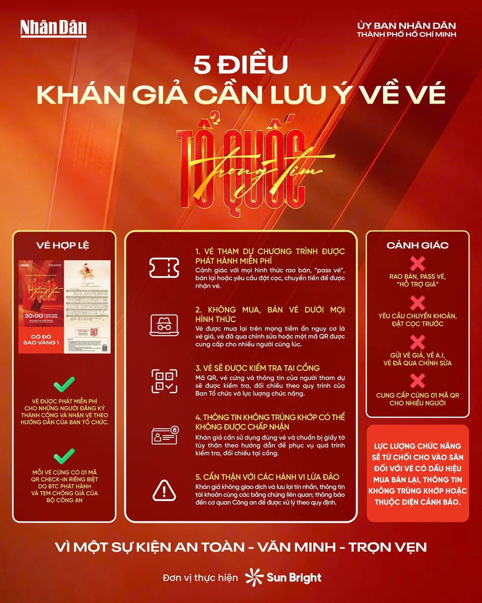 Vé giả, vé không hợp lệ sẽ không được chấp nhận tại chương trình "Tổ quốc trong tim"