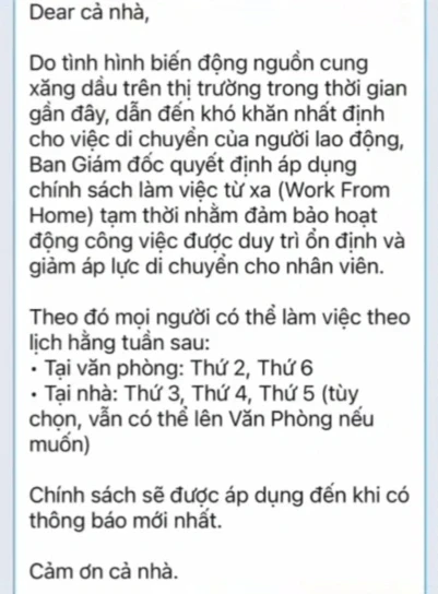 Nhân viên nhận thêm nửa triệu đồng, được làm tại nhà để đối phó giá xăng Nhân viên nhận thêm nửa triệu đồng, được làm tại nhà để đối phó giá xăng