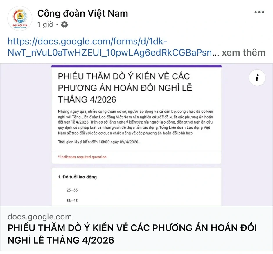 Xin ý kiến về 3 phương án hoán đổi ngày nghỉ lễ Giỗ tổ và 30.4 Xin ý kiến về 3 phương án hoán đổi ngày nghỉ lễ Giỗ tổ và 30.4