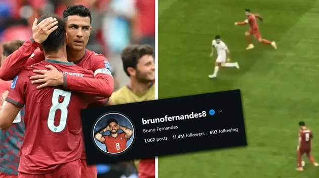 Bruno Fernandes tăng 3 triệu fan nhờ kiến tạo cho CR7 Bruno Fernandes tăng 3 triệu fan nhờ kiến tạo cho CR7