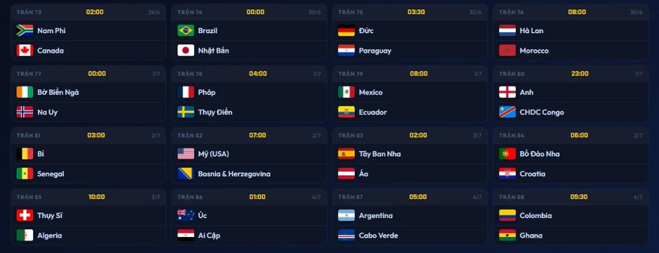 Lịch thi đấu đầy đủ 16 trận ở vòng 32 đội World Cup 2026 Lịch thi đấu đầy đủ 16 trận ở vòng 32 đội World Cup 2026