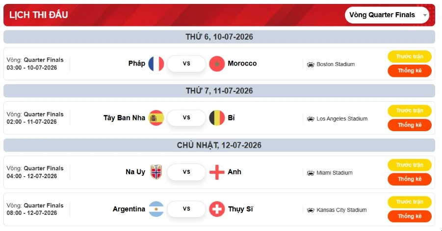 Lịch thi đấu tứ kết World Cup 2026: Argentina & Messi ra sân vào khung giờ đẹp Lịch thi đấu tứ kết World Cup 2026: Argentina & Messi ra sân vào khung giờ đẹp