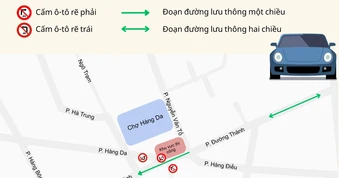 [Infographic] Phân luồng di chuyển ô-tô qua khu vực chợ Hàng Da đang thi công bể điều tiết ngầm