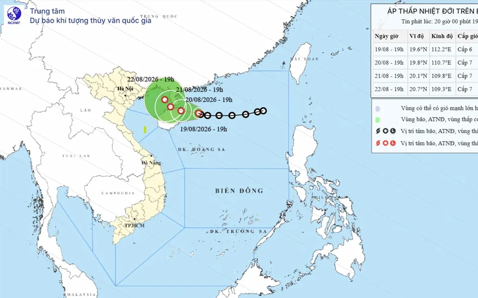 Áp thấp nhiệt đới hướng về đất liền phía Bắc đảo Hải Nam (Trung Quốc) Áp thấp nhiệt đới hướng về đất liền phía Bắc đảo Hải Nam (Trung Quốc)