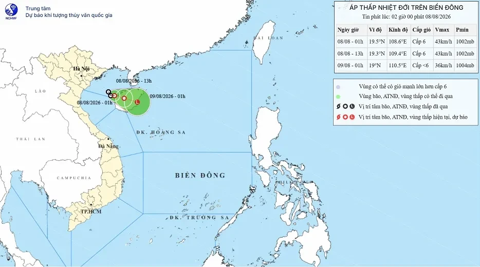 Áp thấp nhiệt đới trên vịnh Bắc bộ, ít có khả năng mạnh lên thành bão Áp thấp nhiệt đới trên vịnh Bắc bộ, ít có khả năng mạnh lên thành bão