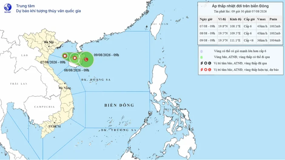 Áp thấp trên vịnh Bắc bộ mạnh lên thành áp thấp nhiệt đới Áp thấp trên vịnh Bắc bộ mạnh lên thành áp thấp nhiệt đới