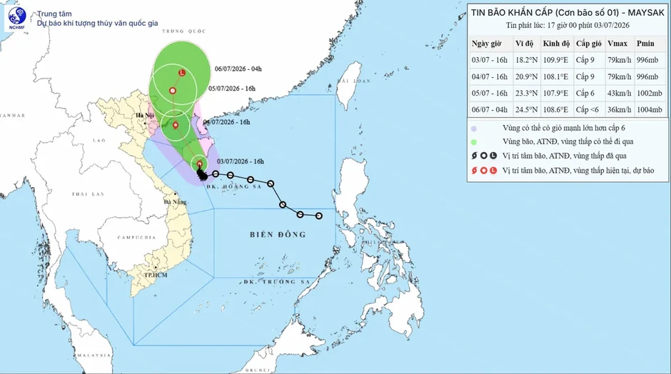 Bão số 1 cách Bạch Long Vĩ 320km, Đông Bắc Bộ có nơi mưa trên 500mm Bão số 1 cách Bạch Long Vĩ 320km, Đông Bắc Bộ có nơi mưa trên 500mm