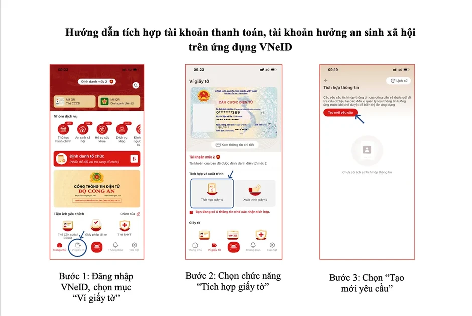 Bộ Công an hướng dẫn tích hợp tài khoản thanh toán, an sinh xã hội trên VNeID Bộ Công an hướng dẫn tích hợp tài khoản thanh toán, an sinh xã hội trên VNeID
