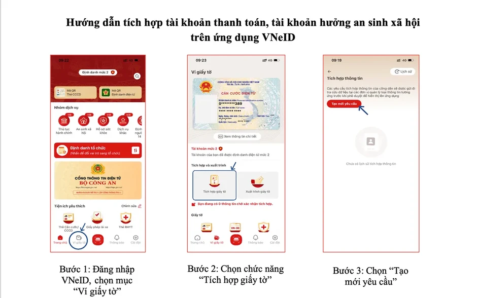 Bộ Công an hướng dẫn tích hợp tài khoản thanh toán, an sinh xã hội trên VNeID Bộ Công an hướng dẫn tích hợp tài khoản thanh toán, an sinh xã hội trên VNeID