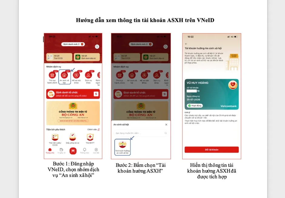 Bộ Công an hướng dẫn tích hợp tài khoản thanh toán, an sinh xã hội trên VNeID Bộ Công an hướng dẫn tích hợp tài khoản thanh toán, an sinh xã hội trên VNeID