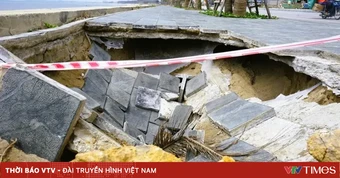 Bờ kè ở biển Hải Tiến sụt lún nghiêm trọng dù mới đưa vào sử dụng