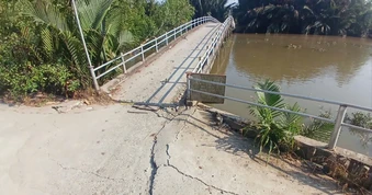 Bờ sông Cần Đước sạt lở, đường dân sinh nứt toác