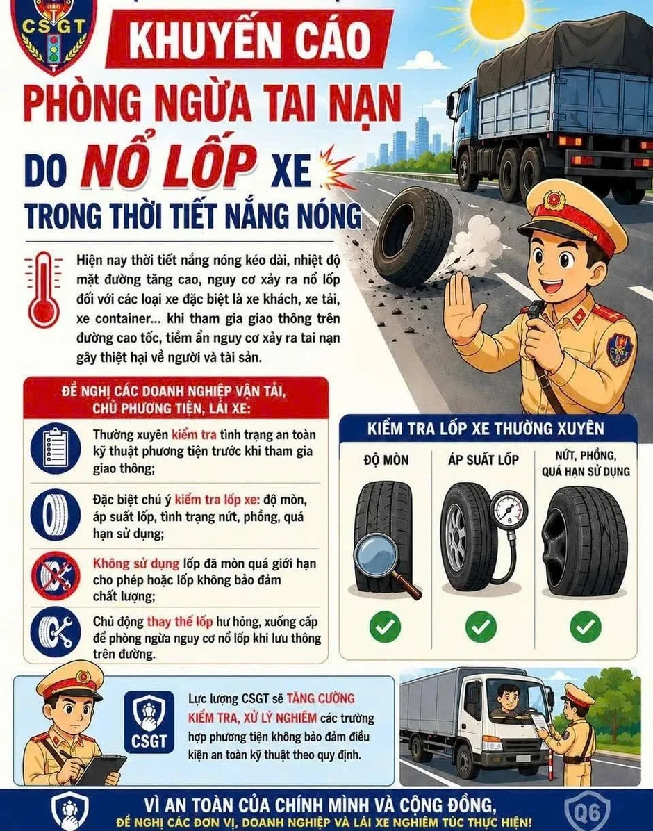 Cảnh báo nguy cơ nổ lốp xe trên cao tốc giữa nắng nóng gay gắt Cảnh báo nguy cơ nổ lốp xe trên cao tốc giữa nắng nóng gay gắt