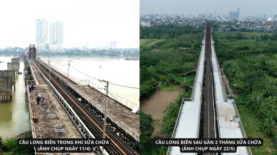Cầu Long Biên "thay áo mới” sau gần 2 tháng tu sửa, sẵn sàng thông xe ngày 27/5