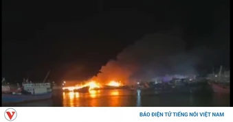 Cháy nhiều tàu cá tại cảng Tam Quan